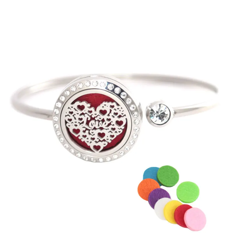 

25mm Magnet Crystal Stainless steel love Aromatherapy locket Bracelet Bangle essential oil diffuser locket bracelet