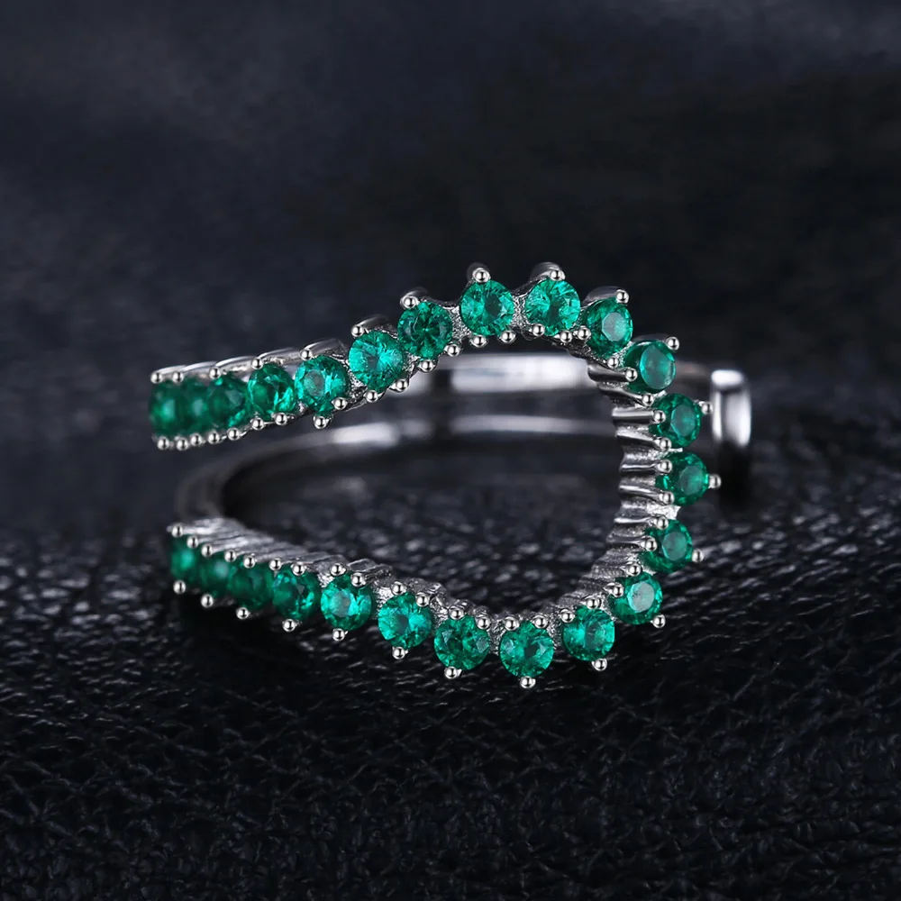 JewelryPalace 0.5ct Nano Russian Simulated Emerald Open Ring 925 Sterling Silver Engagement Wedding Band New Arrival Gift