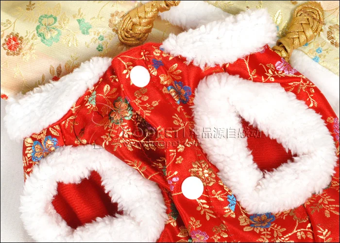 Комбинезон с четырьмя ножками для собак и кошек; Традиционный китайский костюм; Мягкий Теплый новогодний китайский костюм для домашних животных; куртка с флисовой подкладкой
