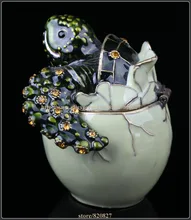 Turtle Trinket Box Handmade Decorated with Crystals Decorative Turtle Figurine Statue Hatching Egg Turtle Keepsake Box