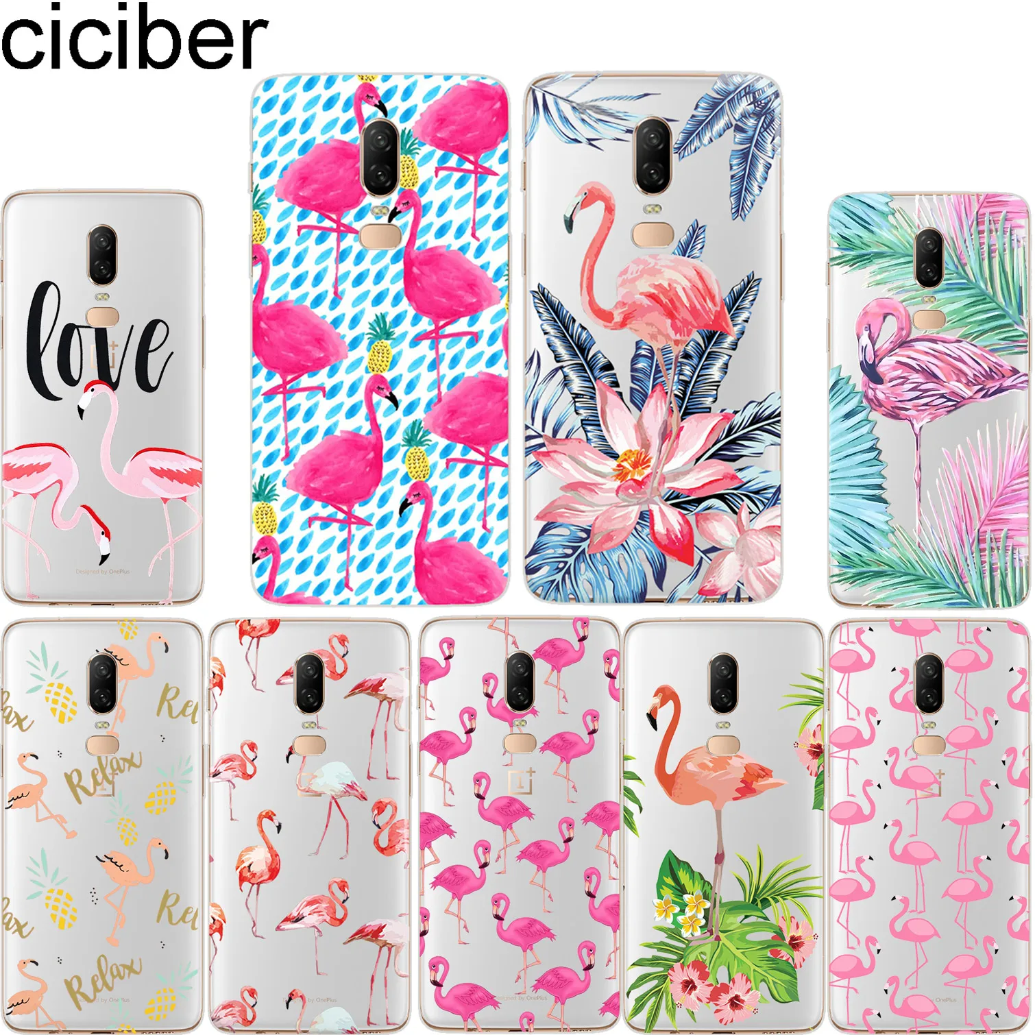 

ciciber Flamingo For Oneplus 6 6T 5 5T Soft Silicone Cover Clear TPU Fundas Capa For 1+ 6 1+5 Phone Cases Fundas Capa Animal