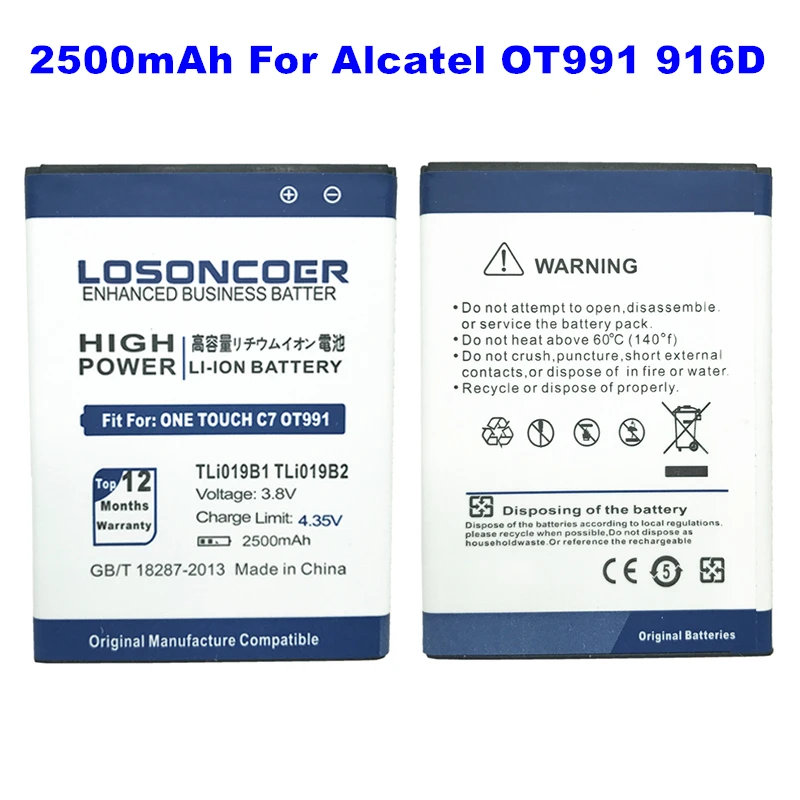 

LOSONCOER 2500mAh TLi019B1 TLi019B2 Battery For Alcatel OT991 916D For Alcatel ONE TOUCH Battery