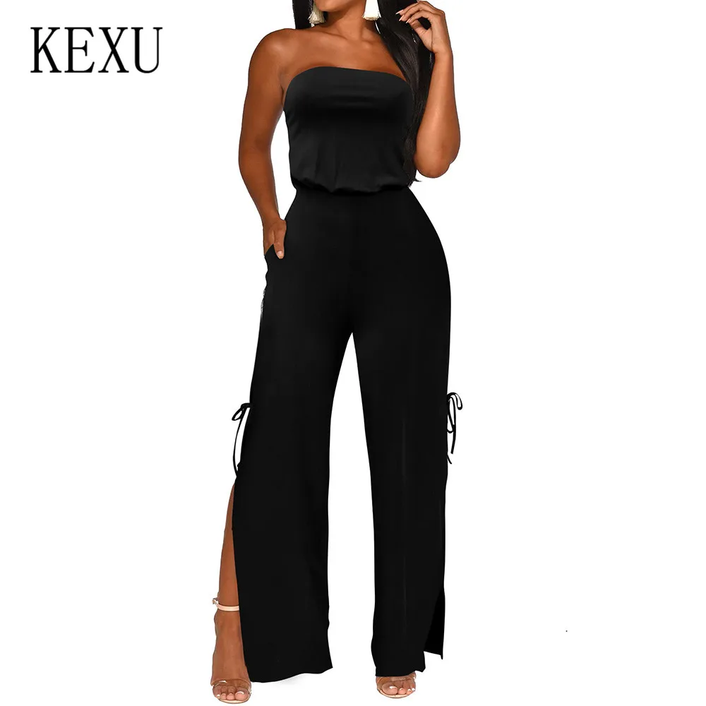 KEXU Summer Sexy Off Shoulder Sleeveless Jumpsuits Fashion Open Back Hollow Out Playsuits Women Elegant Split Macacao Feminino KEXU Summer Sexy Off Shoulder Sleeveless Jumpsuits Fashion Open Back Hollow Out Playsuits Women Elegant Split Macacao Feminino