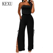 KEXU Summer Sexy Off Shoulder Sleeveless Jumpsuits Fashion Open Back Hollow Out Playsuits Women Elegant Split Macacao Feminino KEXU Summer Sexy Off Shoulder Sleeveless Jumpsuits Fashion Open Back Hollow Out Playsuits Women Elegant Split Macacao Feminino