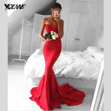 Klassische Red Mermaid Prom Kleider Lange Abendkleider Kleid Schatz Fleck Reißverschluss Zurück Sweep Zug Vestidos