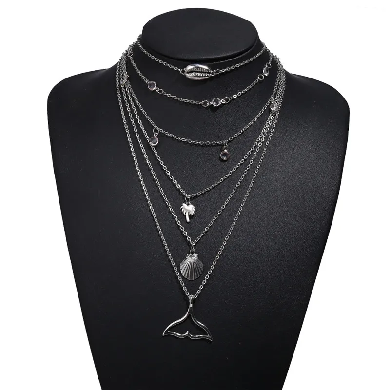 Несколько пальмовых ракушек и кулон в виде хвоста Кита ожерелье модное серебряное пляжное ожерелье раковина для женщин подарок другу