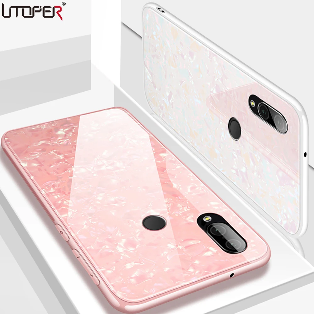 

UTOPER Cases For Huawei P20 Lite Case Tempered Glass Glitter Conch Cover For Huawei P20 Pro Case For Honor View 10 9 Lite Play