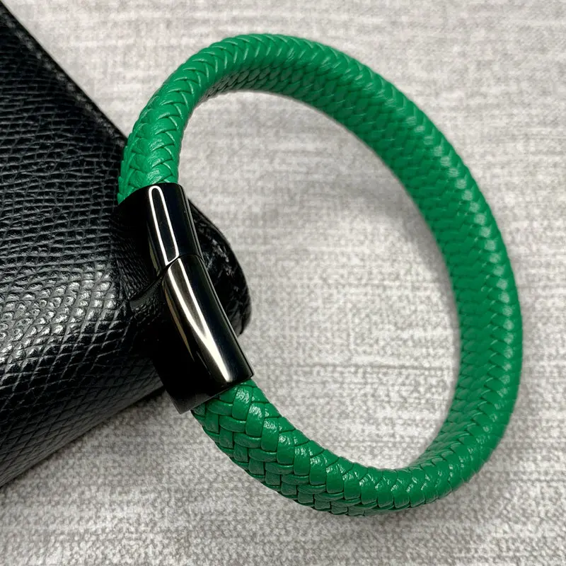 

Vintage Leather Bracelet Men Stainless Steel Charm Bracelet Jewelry Leather Braided Male Bangles Rope Charm 7 Colors SS0003-17