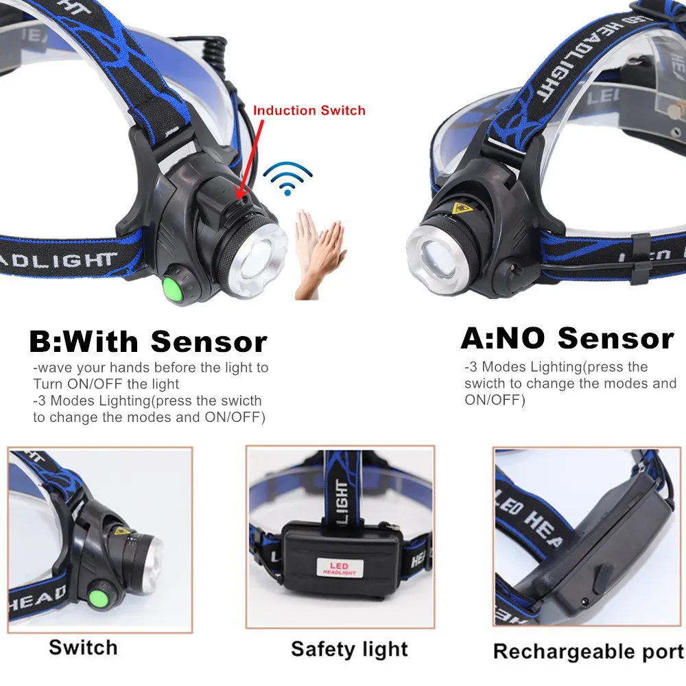 Налобный фонарь 30 Вт с датчиком движения перезаряжаемый налобный фонарь Zoom XML T6 L2 светодиодный налобный фонарь для кемпинга и рыбалки наружный налобный фонарь