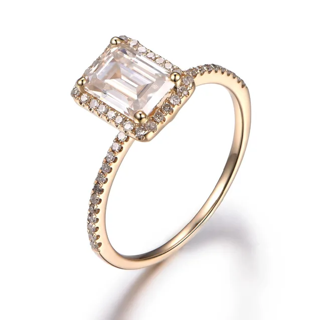 Myray 5x7mm Emerald Cut White Moissanite 14k Yellow Gold Engagement Myray 5x7mm Emerald Cut White Moissanite 14k Yellow Gold Engagement Ring Diamond Wedding Halo Anniversary