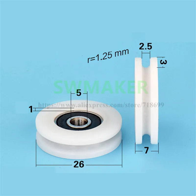 1pcs-5-26-7mm-625ZZ-wrapped-2-5mm-over-wire-guide-wheel-nylon-plastic-groove-wheel (1)