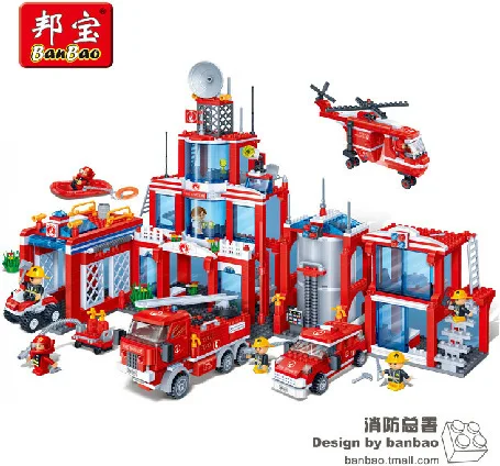Bangbao Model building kit compatible with font b lego b font city fire station 3D blocks