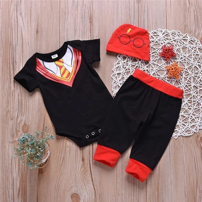 Комплект одежды из 3 предметов для маленьких мальчиков; хлопковая одежда для маленьких мальчиков; Одежда для новорожденных с суперменом; Комбинезоны для младенцев с героями мультфильмов; Roupas Bebe - Цвет: black