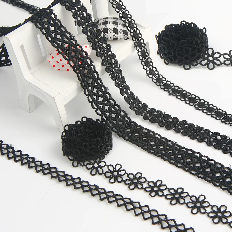 

Crocheted Black Lace Ribbon Fabric Crocheted Polyester Lace Ribbon For DIY Sewing Handmade Crafts Material Patchwork Accessories