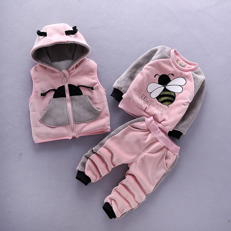 

2018 Girl Boy Infant Winter Clothing Set Baby Kids Cute Cartoon 3pcs Velvet Thick Warm Suits Outfits