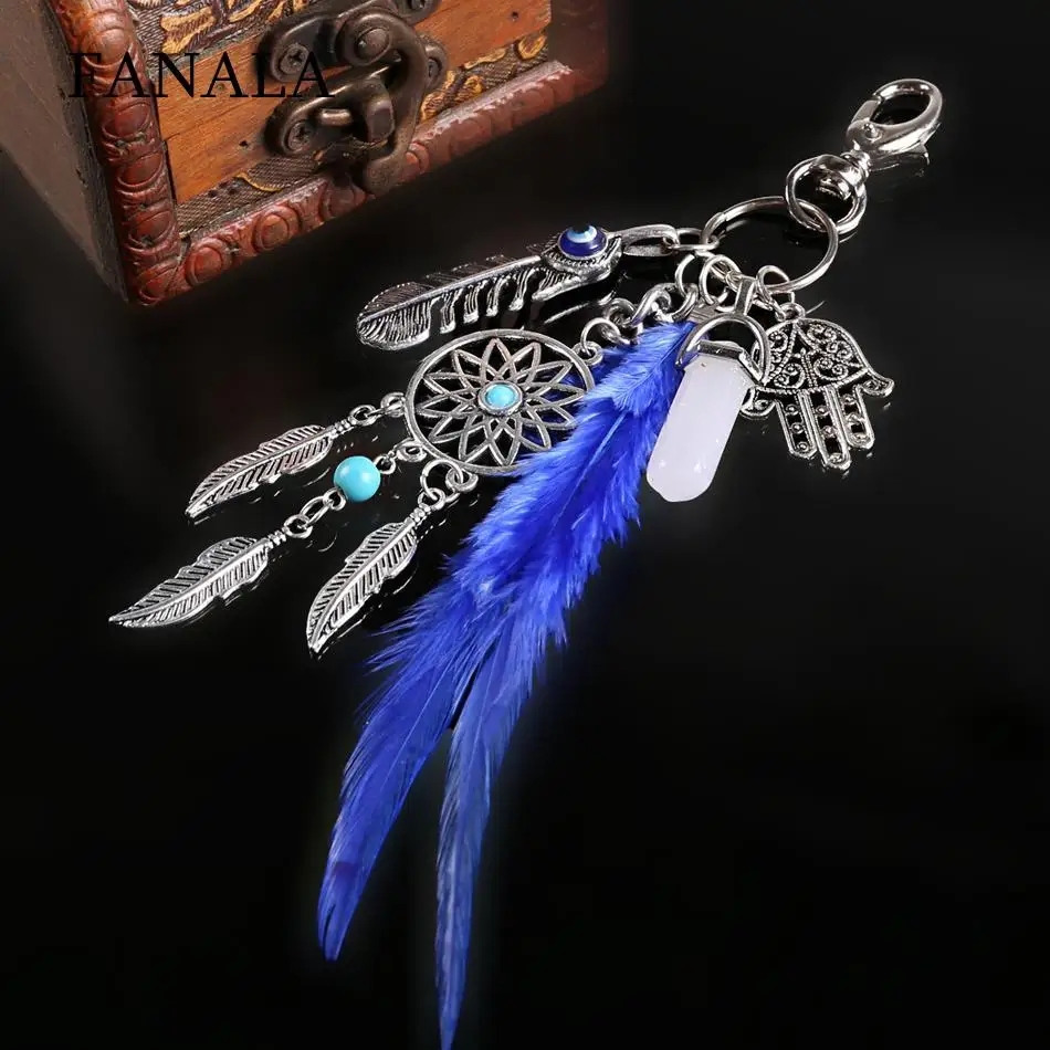 Boho дизайн модные Dreamcatcher ключ Стиль брелок для ключей с перьями цепи Для женщин
