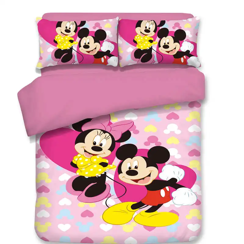 

mickey mouse minnie bedding set twin single queen king sizes 3d duvet covers 3 or 4 pieces heart dot bed linens girl pillow case