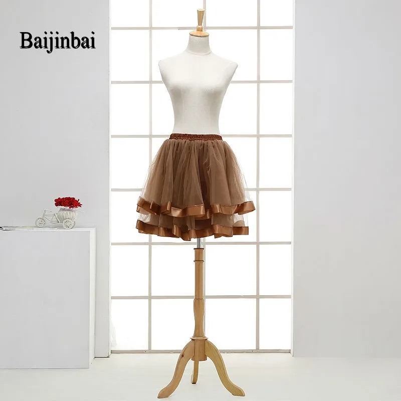 

Baijinbai Wholesale New Style Summer Short Petticoat Underskirt Tiered Brown Crinoline Skirt Colorful Cheap Tulle Petticoats