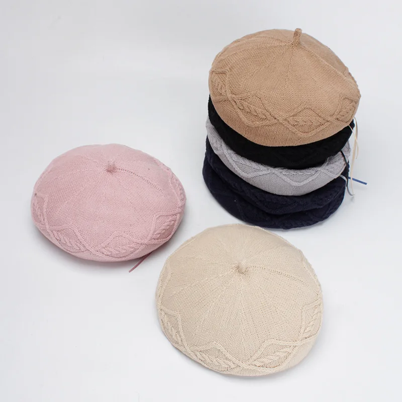 

Winter Berets Hats Solid Color Wool Knitted Thick Warm Beret Caps Autumn Causual Female