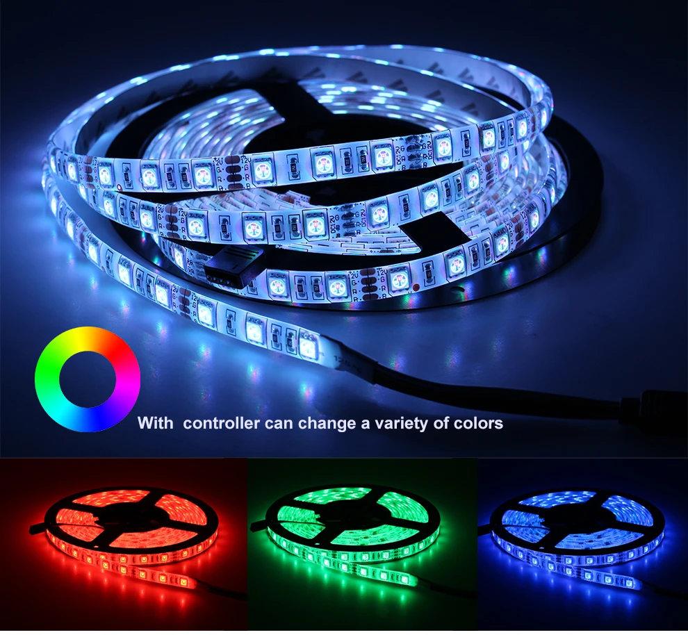5 м RGB Светодиодная лента 2835 5050 комплект 300 светодиодный s с ИК-пультом дистанционного управления и адаптером питания 12 В постоянного тока RGB сменный светодиодный светильник