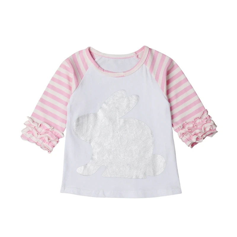 Cute Girls T shirts Ruffle Rabbit Printed T Shirt Kids Long Sleeve T
