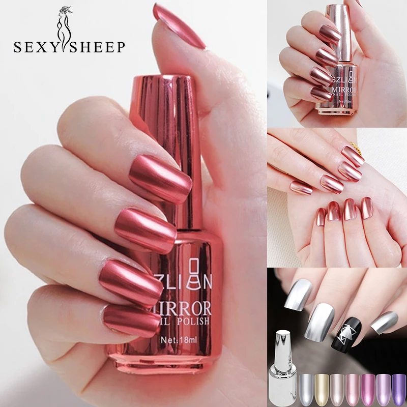  SEXYSHEEP 8/18ml Mirror Effect Metallic Nail Polish Purple Rose Gold Silver Chrome Nail Art Varnish