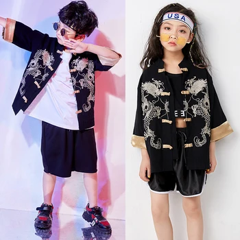 

Kids Jazz Dance Costumes Boys&Girls Hip Hop Costume Black Suit Performance Practice Stage Dance Costume Suit For Children BL1258