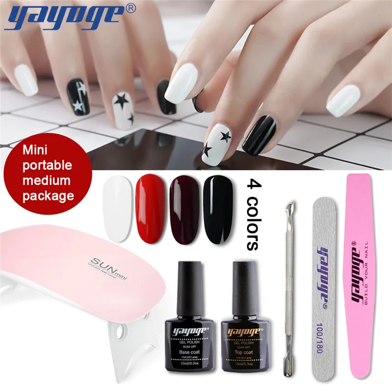 

Yayoge Gel Nail Polish 4Colors 10in1 Nail UV Gel Varnish Set Pink Lamp No irritating smell Darker Manicure Diy Top Base