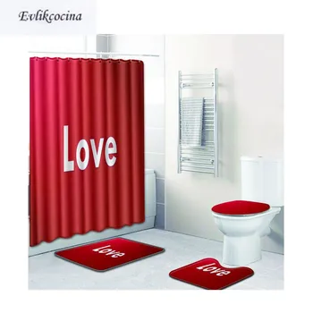 

Free Shipping 4pcs Letter Love Red Banyo Paspas Bathroom Carpet Toilet Bath Mats Set Non Slip Tapis Salle De Bain Alfombra Bano