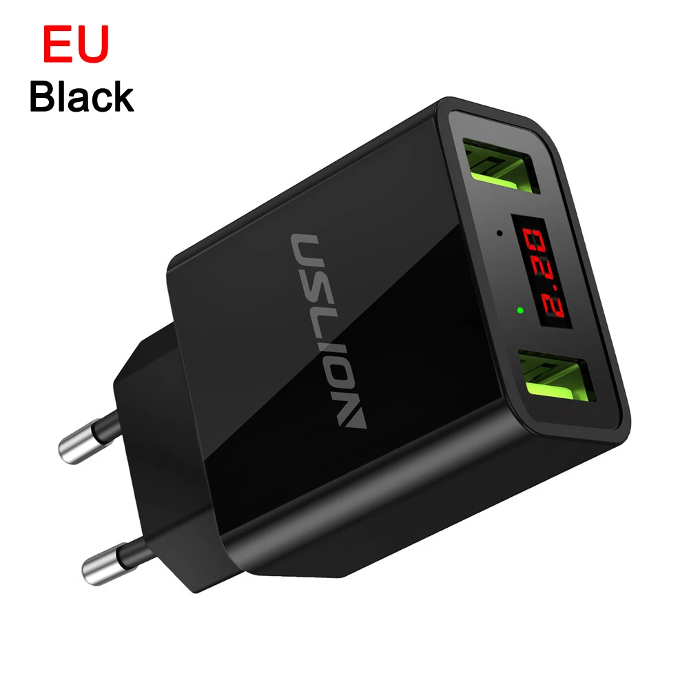 Светодиодный дисплей 2 USB зарядное устройство, USLION Универсальное зарядное устройство для мобильного телефона для iPhone iPad samsung Xiaomi 2.2A макс. зарядное устройство - Тип штекера: Black