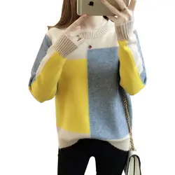 Осенне-зимняя Дамская обувь свободные корейский свитер женские пуловеры с длинными рукавами свитер 2018 новый женский о-образным вырезом