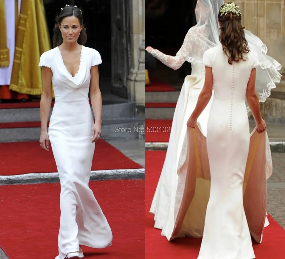 Wedding Pippa Middleton Wedding Dress online buy wholesale pippa middleton dress from china white deep v draped neckline cap sleeve appliqued lace mermaid princess kate bridesmaid dresses