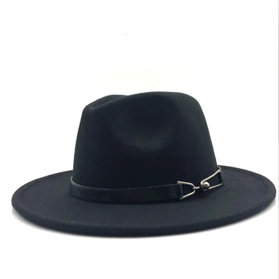 Black Зима Осень Имитация шерсти для женщин и мужчин дамы Fedoras Топ джаз шляпа европейские американские круглые шапки шляпы - Цвет: Black
