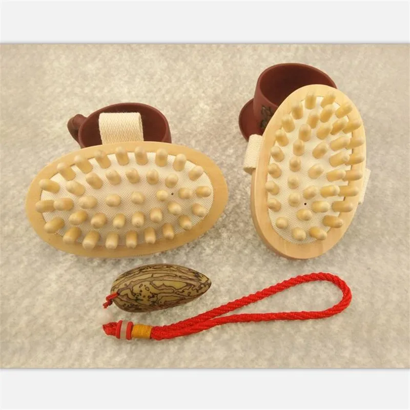 Luckyfine باليد الطبيعي الخشب مدلك الجسم حمام فرشاة دش سبا الاستحمام وسادة هوائية تنظيف فرشاة حمام أدوات