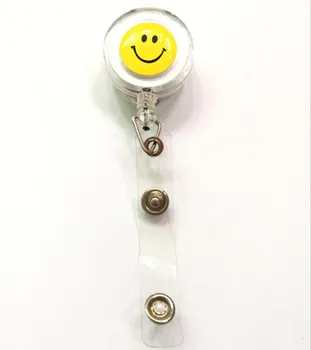 

New Arrival 1pcs White Color Smiling Face Retractable Reel With Belt Clip Nurse Student ID Name Badge Identity Card Holder
