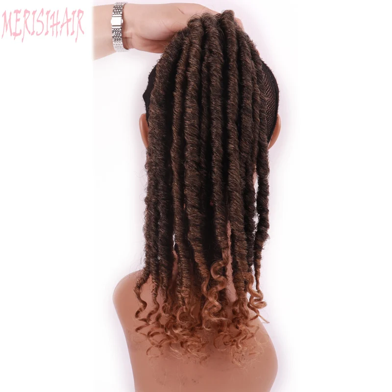 MERISI волосы 18 дюймов Ombre Goddess Faux locs кудряшки для наращивания с шелковистыми прядями синтетические мягкие косички