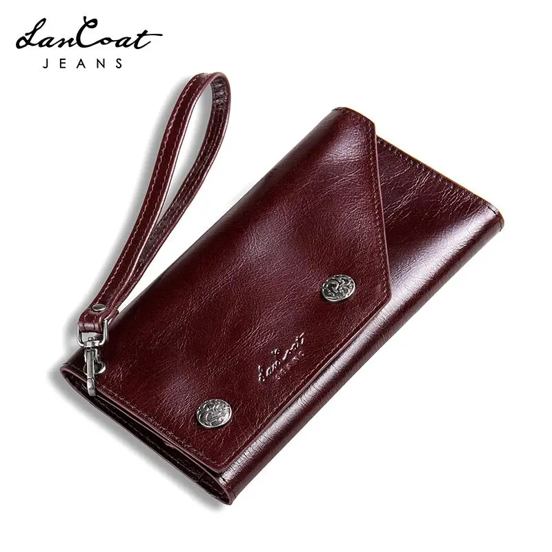 

Men Wallet Genuine Leather long Purse vintage Walet Portomonee Buckle Zipper Wallet Thin Section Multi-Function Wallet