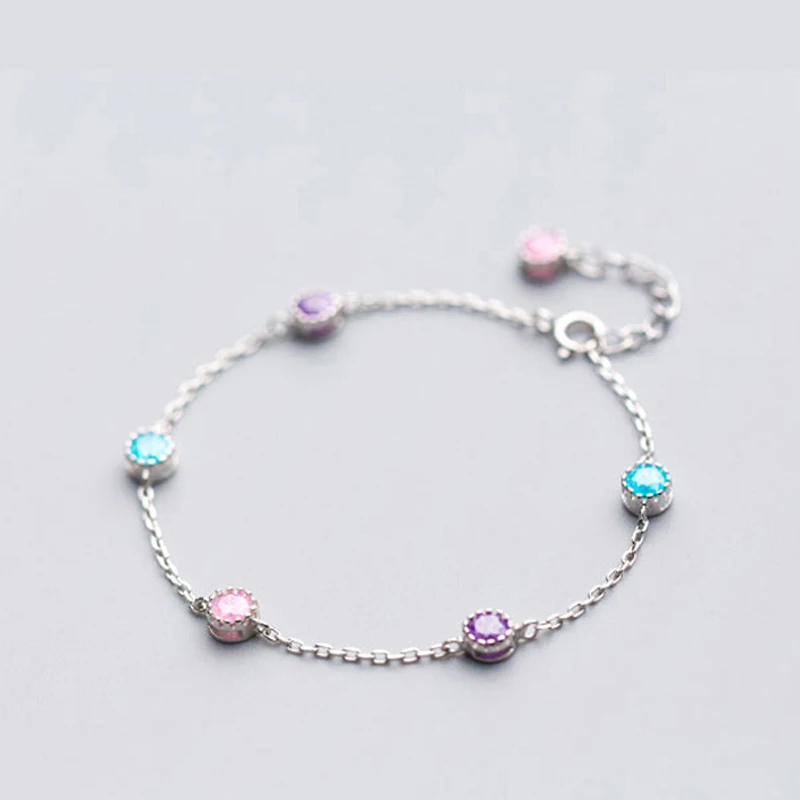 

La MaxZa 925 Sterling Silver Colorful Crystals Cubic Zirconia Round Bracelets For Women Girls Chain Fine Jewelry Accessories