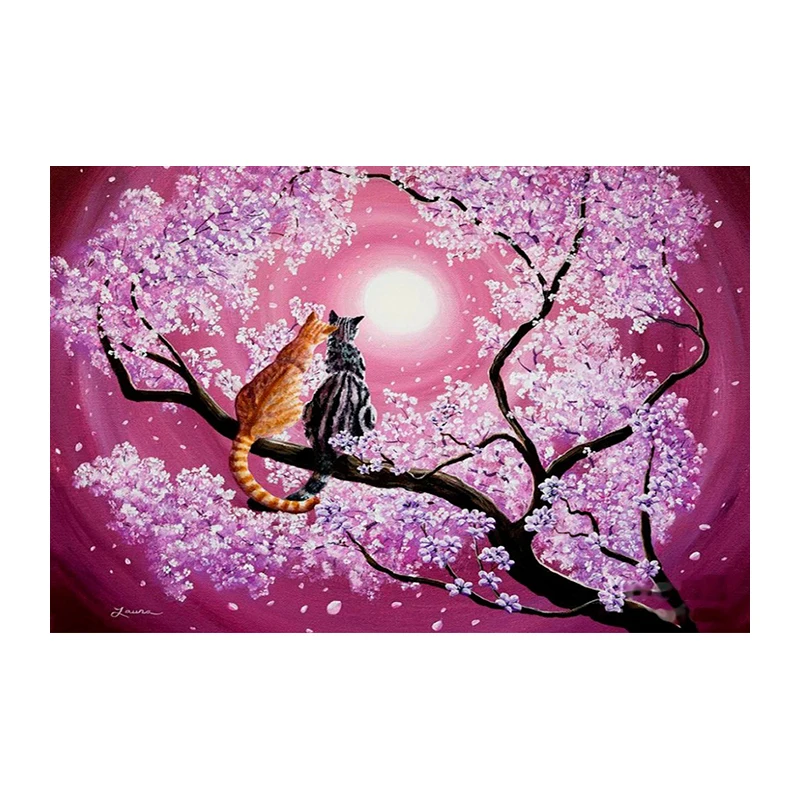 Full SquareRound Drill 5D DIY Diamond Painting Two romantic cats on a branch 3D  Embroidery Cross Stitch Mosaic Home Decor