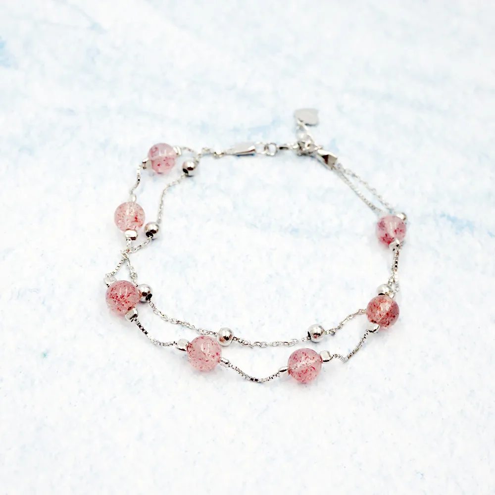 

Real Pure 925 Silver Bracelet for Women Girls Fashion Strawberry Crystal Chain Bracelets Korean Jewelry