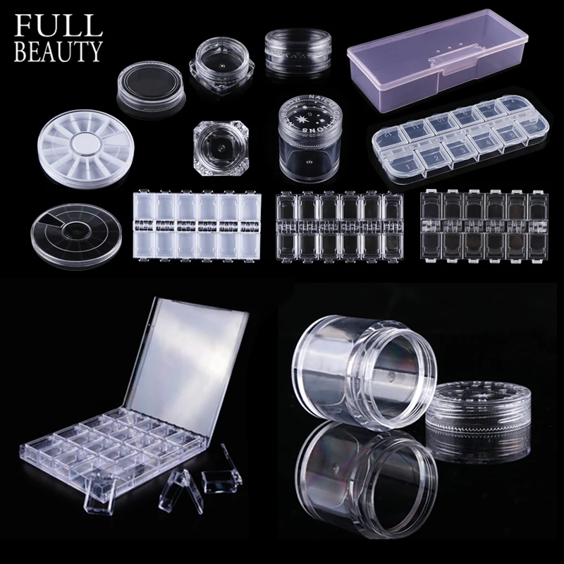 

Full Beauty Plastic Transparent Empty Storage Box Nail Art Rhinestones Jewelry Glitter Beads Container Holder Nail Case CH538