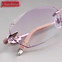 Chashma Designer Eyeglasses Diamond Lady Rimless Alloy Glasses Frame Transparent Stone Lenses Female Prescription Spectacles