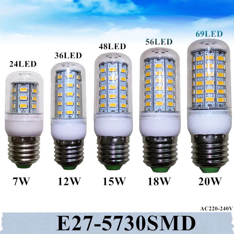 

1Pcs New 220V E27 36 48 56 69 72 96 LEDs Corn light Spotlight Bulb Replace 7W 12W 15W 20W 25W 30W Saving Energy LED Lamp ESL