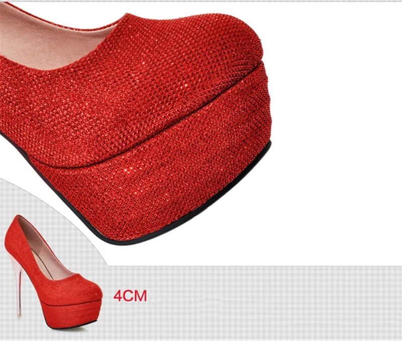 ENMAYLA/блестящие туфли на платформе и высоком каблуке женские свадебные туфли-лодочки с круглым носком женские вечерние туфли Красного, золотого, серебряного цвета размер 43