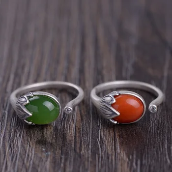

Guaranteed 925 Sterling Silver Rings Personalized Retro Rings For Women With Natural Jade Onyx Fine Jewelry Anelli Donna