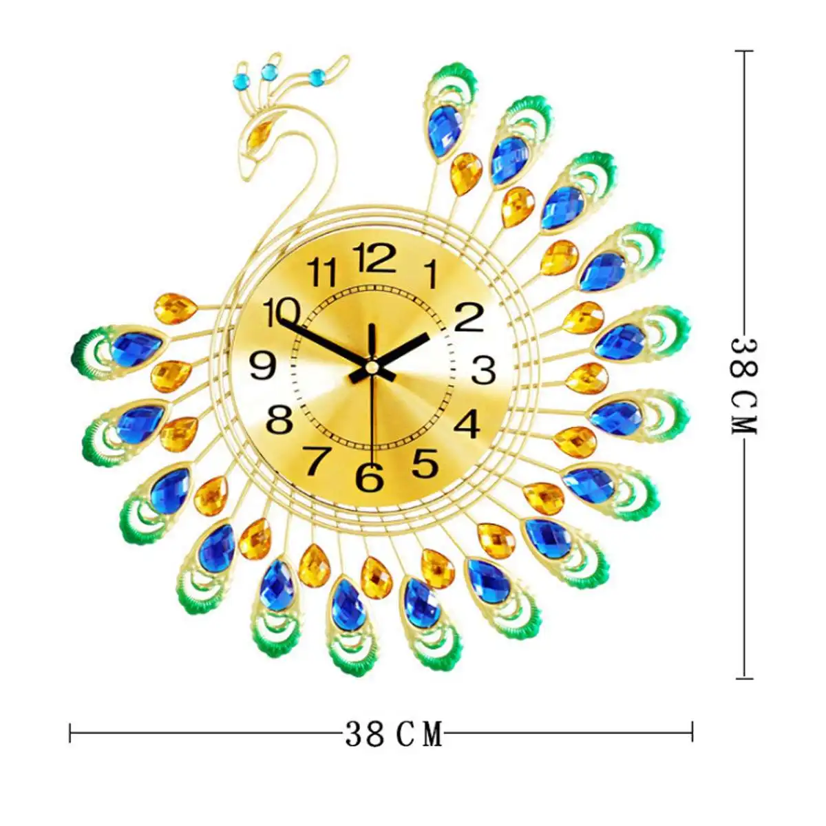 Европейский стиль, настенные часы в форме павлина, металлические часы с бриллиантами для дома, комнаты, офиса, Декор, часы для рукоделия, украшения, подарок, 38X38 см