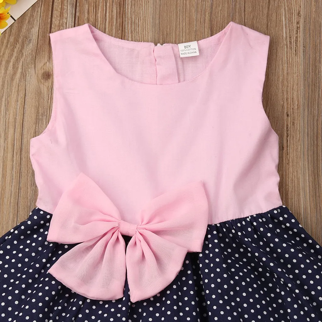 Летние платья для девочек для первого причастия розового и черного цветов, без рукавов, платье-пачка с бантом платье принцессы в горошек для маленьких девочек одежда От 1 до 3 лет