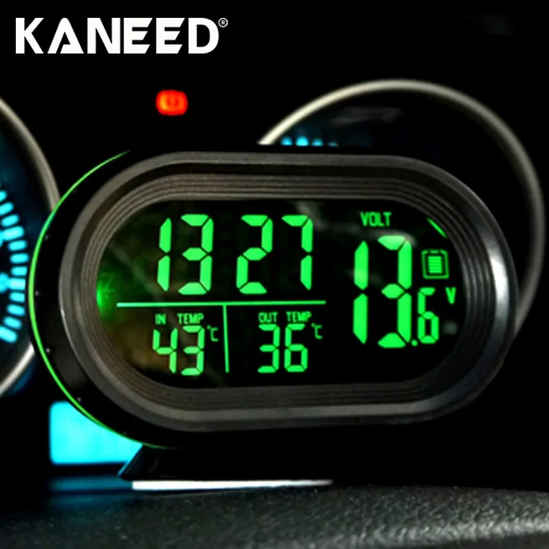 

Car Thermometer Digital Auto Car Battery Voltmeter Voltage Meter Tester Monitor 12V / 24V Noctilucous Clock Freeze Alert