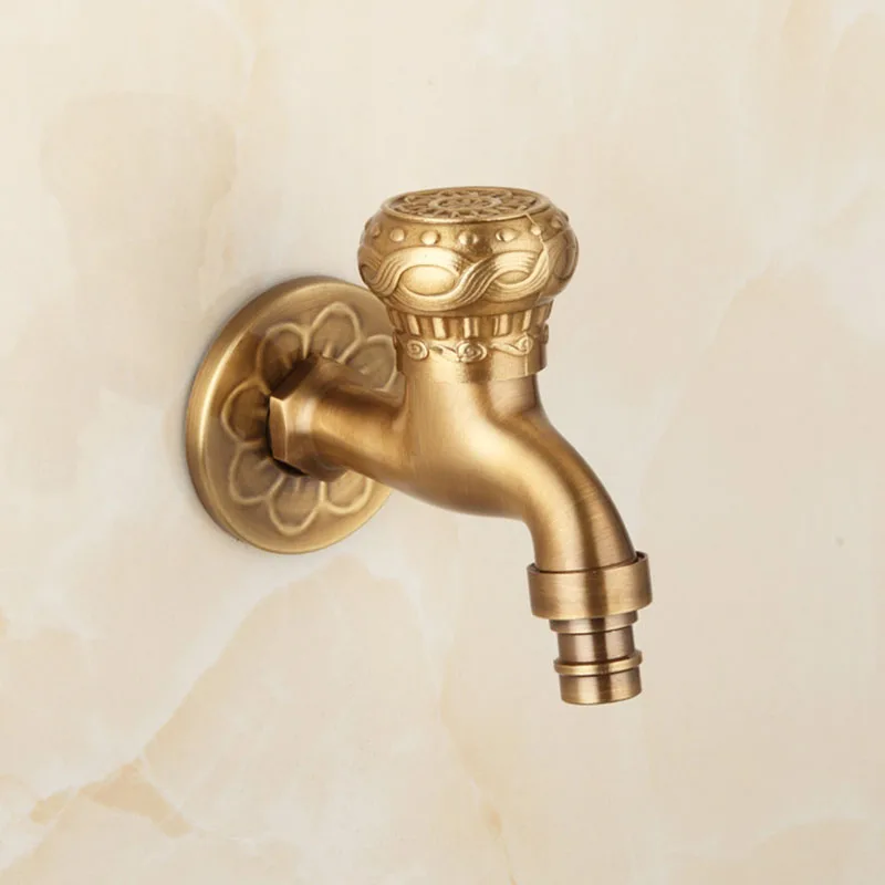 Antique Brass Artistic Round Handle Bathroom Faucets Kitchen Laundry Mop Sink Garden Faucet Cold