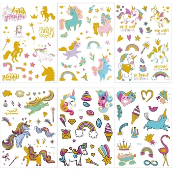 

6pcs/pack kids tattoo sticker children horse tattoo cartoon unicorn tattoo kids glitter gold tattoo waterproof girl tatoo fake